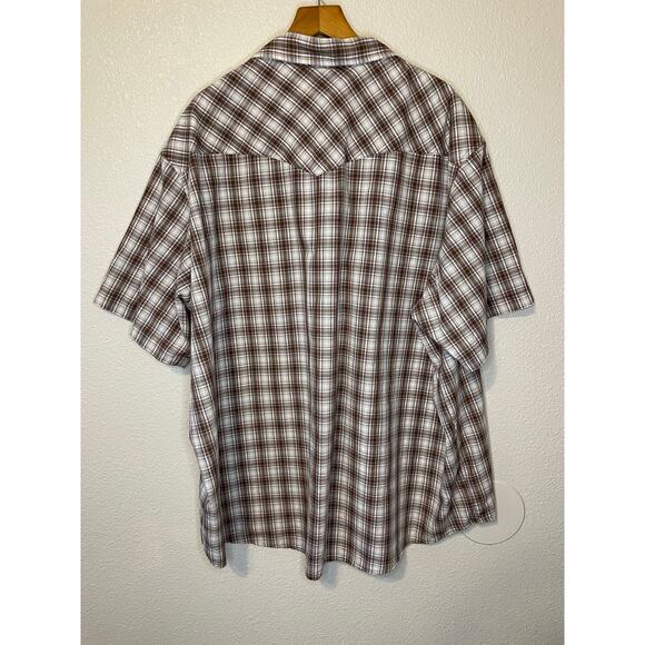 Wrangler Western Shirts Men's Brown & Cream Plaid Short Sleeve Button Up 3XL - Picture 2 of 11